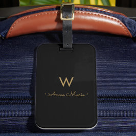 Moderne Zwarte Gouden Minimalistische Monogram Bagagelabel