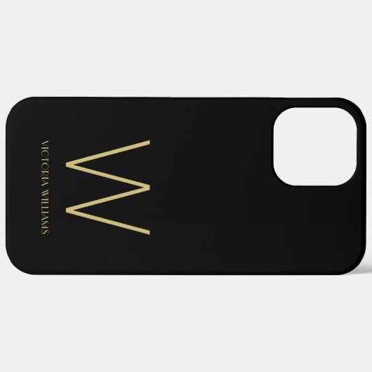 Moderne zwarte gouden minimalistische monogram Case-Mate iPhone case (Achterkant / Rechts)