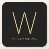 Moderne zwarte gouden minimalistische monogram kartonnen onderzetters (Voorkant)
