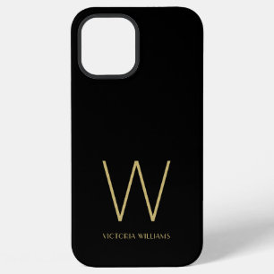 Moderne zwarte gouden minimalistische monogram naa iPhone 12 pro max hoesje
