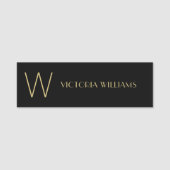 Moderne zwarte gouden minimalistische monogram naamplaatje (Voorkant)