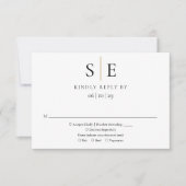 Moderne Zwarte Gouden Minimalistische Monogram Tro RSVP Kaartje (Voorkant)