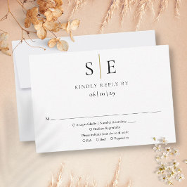 Moderne Zwarte Gouden Minimalistische Monogram Tro RSVP Kaartje