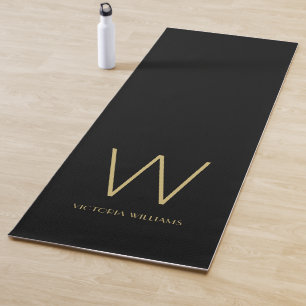 Moderne zwarte gouden minimalistische monogram yogamat