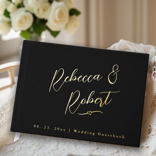 Moderne Zwarte Gouden Monogram Bruiloft  Gastenboek