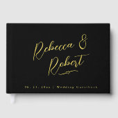 Moderne Zwarte Gouden Monogram Bruiloft  Gastenboek (Voorkant)