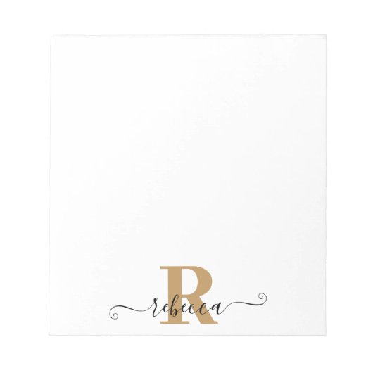 Moderne zwarte gouden monogram Handtekening Manusc Notitieblok (Voorkant)