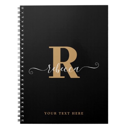 Moderne zwarte gouden monogram Handtekening Manusc Notitieboek (Voorkant)