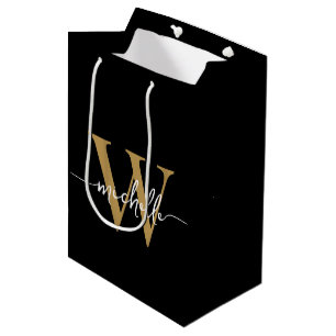 Moderne Zwarte Gouden Monogram Initiaal Stijlvol S Medium Cadeauzakje