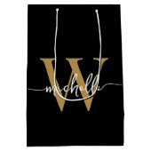 Moderne Zwarte Gouden Monogram Initiaal Stijlvolle Medium Cadeauzakje (Achterkant)