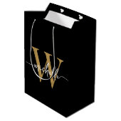 Moderne Zwarte Gouden Monogram Initiaal Stijlvolle Medium Cadeauzakje (Achterkant Gekanteld)