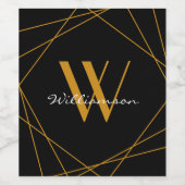 Moderne Zwarte Gouden Monogram Naam Script Geometr Wijn Etiket (Enkel label)