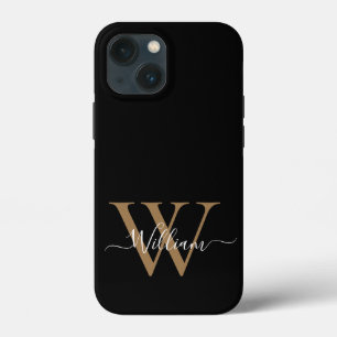 Moderne zwarte gouden monogram script naam Case-Mate iPhone case