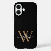 Moderne zwarte gouden monogram script naam Case-Mate iPhone case (Achterkant)