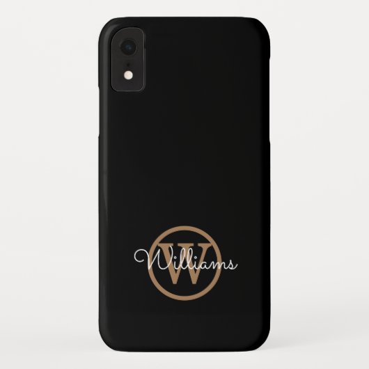 Moderne Zwarte Gouden Monogram Script Naam Case-Mate iPhone Case (Achterkant)