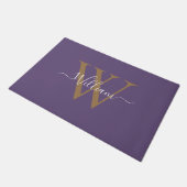 Moderne zwarte gouden monogram script naam deurmat (Schuin)