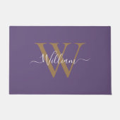Moderne zwarte gouden monogram script naam deurmat (Voorkant)