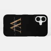 Moderne zwarte gouden monogram script naam iPhone 16 hoesje (Achterkant horizontaal)