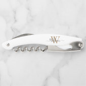 Moderne zwarte gouden monogram script naam kurkentrekker (Achterkant)