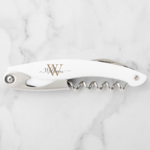 Moderne zwarte gouden monogram script naam kurkentrekker