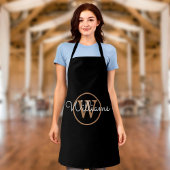 Moderne Zwarte Gouden Monogram Script Naam Schort