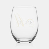 Moderne Zwarte Gouden Monogram Script Wijnglas Zonder Voet (Achterkant)