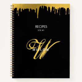 Moderne Zwarte & Gouden Monogram Vintage Script Re Notitieboek