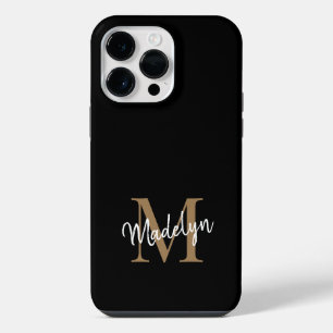 Moderne Zwarte Gouden Monogram Vrouwelijk Script N iPhone 14 Pro Max Hoesje