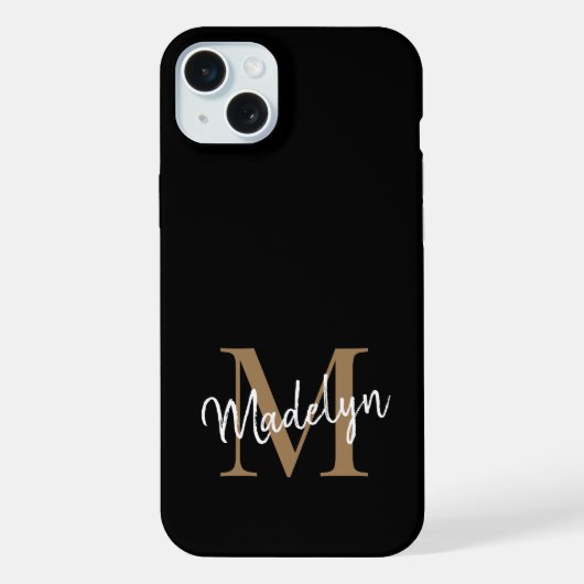 Moderne Zwarte Gouden Monogram Vrouwelijk Script N iPhone Hoesje (Achterkant)