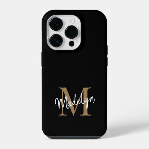 Moderne Zwarte Gouden Monogram Vrouwelijk Script N iPhone 14 Plus Hoesje