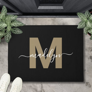 Moderne Zwarte Gouden Monogramnaam Deurmat