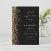 Moderne Zwarte Gouden Nep Glitter Script Bruiloft Kaart (Staand voorkant)