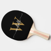 Moderne Zwarte Gouden Op Maat Gemaakte Monogram Na Tafeltennisbatje (Zijkant)