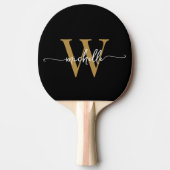 Moderne Zwarte Gouden Op Maat Gemaakte Monogram Na Tafeltennisbatje (Voorkant)