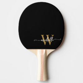 Moderne Zwarte Gouden Op Maat Gemaakte Monogram Na Tafeltennisbatje