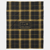 Moderne Zwarte Gouden Plaid Dekbed met Naam Fleece Deken (Voorkant)