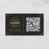 Moderne Zwarte & Gouden QR-code | Luxe Art Deco Visitekaartje (Voorkant)