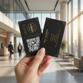 Moderne Zwarte & Gouden QR-code | Luxe Art Deco Visitekaartje