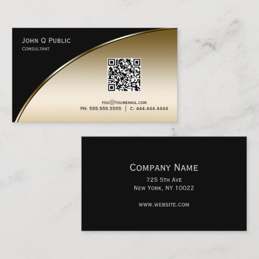 Moderne zwarte gouden QR elegante Professional Visitekaartje (Voorkant / Achterkant)