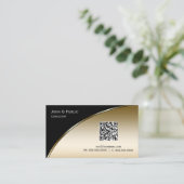Moderne zwarte gouden QR elegante Professional Visitekaartje (Staand voorkant)