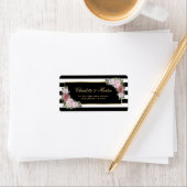 Moderne Zwarte Gouden Roze Bloemen Etiket (Insitu)