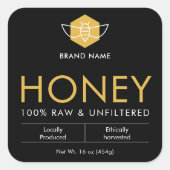 Moderne Zwarte & Gouden Ruwhoning Product Pot Etik Vierkante Sticker (Voorkant)