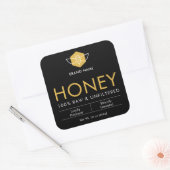 Moderne Zwarte & Gouden Ruwhoning Product Pot Etik Vierkante Sticker (Envelop)