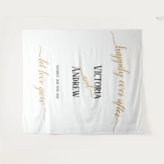 Moderne Zwarte Gouden Script Minimaal Huwelijk Wandkleed (Voorkant (horizontaal))