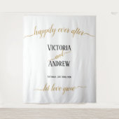 Moderne Zwarte Gouden Script Minimaal Huwelijk Wandkleed (Voorkant)