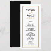 Moderne Zwarte Gouden Script Minimale Trouwdag Menu (Voorkant / Achterkant)
