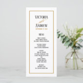 Moderne Zwarte Gouden Script Minimale Trouwdag Menu (Staand voorkant)