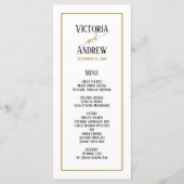 Moderne Zwarte Gouden Script Minimale Trouwdag Menu (Voorkant)