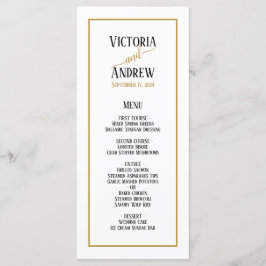 Moderne Zwarte Gouden Script Minimale Trouwdag Menu