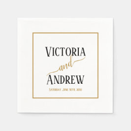 Moderne Zwarte Gouden Script Minimale Trouwdag Servet